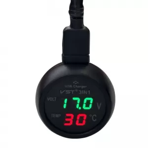 Car Voltmeter Thermometer USB Charger 3in1 With Red And Green Numbers 99162-image-6297520