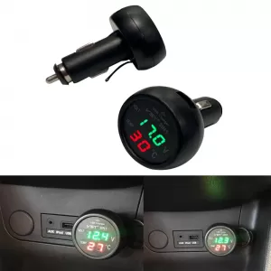 Car Voltmeter Thermometer USB Charger 3in1 With Red And Green Numbers 99162-image-6297524