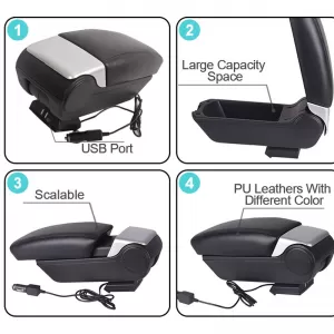 Car Armrest Black-Silver With USB Universal 22260-image-6299341