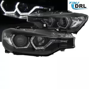 Headlights Set Suitable for BMW 3 F30 / F31 11-15 3D Angel Eyes Black H7/H7 With Motor Sonar-image-6301835