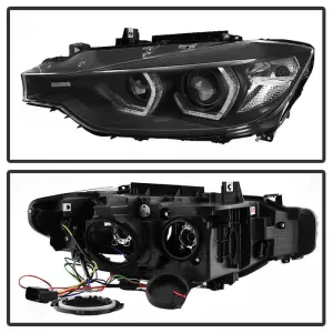 Headlights Set Suitable for BMW 3 F30 / F31 11-15 3D Angel Eyes Black H7/H7 With Motor Sonar-image-6301839