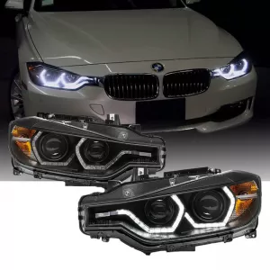 Headlights Set Suitable for BMW 3 F30 / F31 11-15 3D Angel Eyes Black H7/H7 With Motor Sonar-image-6301843