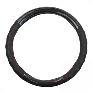 Steering Wheel Cover PU Speed Black / Carbon With Red Stitching Medium 38cm-image-6303882