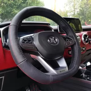 Steering Wheel Cover PU Serius D Black With Red Stitching Medium 38cm-image-6303915