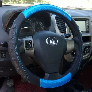 Steering Wheel Cover PU Speed Black / Blue Carbon With Blue Stitching Medium 38cm-image-6304102