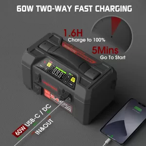 Car Booster, Powerbank, Car Washer 1.5 MPA Cordless, Compressor 150PSI, Led Light 5 in 1 Lokithor AW401 12 Volt 2500A-image-6304748