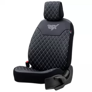 Semi Seat Cover suitable for Otom RSX Diamond Embroidered PVC Black With White Stitch RSXD-102 1 Piece-image-6305177