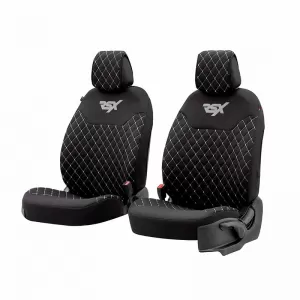 Semi Front Seat Covers suitable for Otom RSX Sport Fabric Embroidered Black With White Stitch RSXL-101 2 Pieces-image-6305191