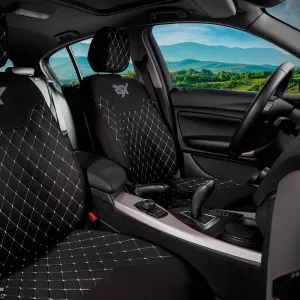 Semi Front Seat Covers suitable for Otom RSX Sport Fabric Embroidered Black With White Stitch RSXL-101 2 Pieces-image-6305194