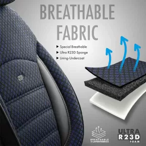 Seat Covers Otom Sport Plus Design Universal Cotton / Rachel / Artificial Leather Front / Rear Set 11 Pieces Black / Blue SPTPLS-104-image-6305210