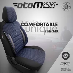 Seat Covers Otom Sport Plus Design Universal Cotton / Rachel / Artificial Leather Front / Rear Set 11 Pieces Black / Blue SPTPLS-104-image-6305212
