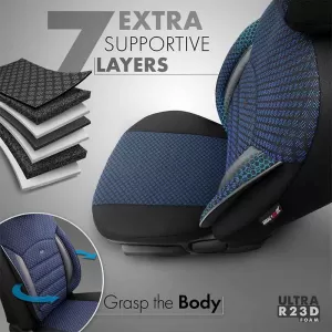 Seat Covers Otom Sport Plus Design Universal Cotton / Rachel / Artificial Leather Front / Rear Set 11 Pieces Black / Blue SPTPLS-104-image-6305213