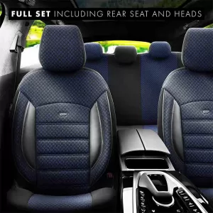 Seat Covers Otom Sport Plus Design Universal Cotton / Rachel / Artificial Leather Front / Rear Set 11 Pieces Black / Blue SPTPLS-104-image-6305215