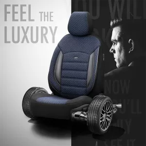 Seat Covers Otom Sport Plus Design Universal Cotton / Rachel / Artificial Leather Front / Rear Set 11 Pieces Black / Blue SPTPLS-104-image-6305216
