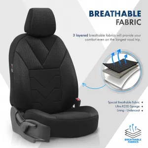 Seat Covers Otom Tempo Design Universal Cotton Rachel Front / Rear Set 11 Pieces Black TMP-1501-image-6305219