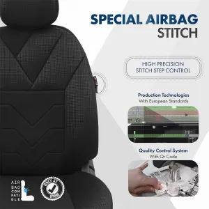 Seat Covers Otom Tempo Design Universal Cotton Rachel Front / Rear Set 11 Pieces Black TMP-1501-image-6305220
