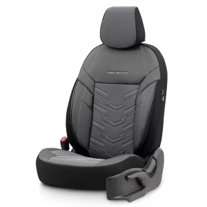 Seat Covers Otom Reflective Design Universal Jacquard / Rachel / Artificial Leather Front / Rear Set 11 Pieces Black - Dark Grey RFL-2603-image-6305229