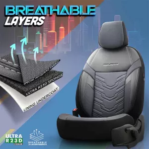 Seat Covers Otom Reflective Design Universal Jacquard / Rachel / Artificial Leather Front / Rear Set 11 Pieces Black - Dark Grey RFL-2603-image-6305231