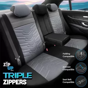 Seat Covers Otom Reflective Design Universal Jacquard / Rachel / Artificial Leather Front / Rear Set 11 Pieces Black - Dark Grey RFL-2603-image-6305235