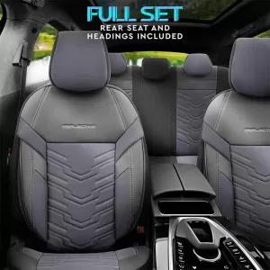 Seat Covers Otom Reflective Design Universal Jacquard / Rachel / Artificial Leather Front / Rear Set 11 Pieces Black - Dark Grey RFL-2603-image-6305236