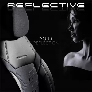 Seat Covers Otom Reflective Design Universal Jacquard / Rachel / Artificial Leather Front / Rear Set 11 Pieces Black - Dark Grey RFL-2603-image-6305238