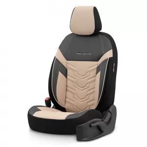 Seat Covers Otom Reflective Design Universal Jacquard / Rachel / Artificial Leather Front / Rear Set 11 Pieces Black - Beige RFL-2605-image-6305240