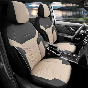 Seat Covers Otom Reflective Design Universal Jacquard / Rachel / Artificial Leather Front / Rear Set 11 Pieces Black - Beige RFL-2605-image-6305245