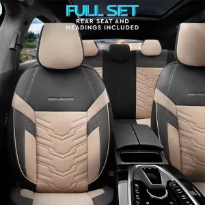 Seat Covers Otom Reflective Design Universal Jacquard / Rachel / Artificial Leather Front / Rear Set 11 Pieces Black - Beige RFL-2605-image-6305247