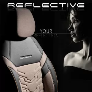 Seat Covers Otom Reflective Design Universal Jacquard / Rachel / Artificial Leather Front / Rear Set 11 Pieces Black - Beige RFL-2605-image-6305249
