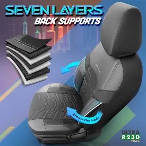 Seat Covers Otom Reflective Design Universal Jacquard / Rachel / Artificial Leather Front / Rear Set 11 Pieces Black With White Stitch RFL-2602-image-6305252