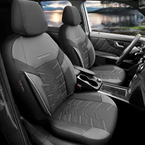 Seat Covers Otom Reflective Design Universal Jacquard / Rachel / Artificial Leather Front / Rear Set 11 Pieces Black With White Stitch RFL-2602-image-6305256