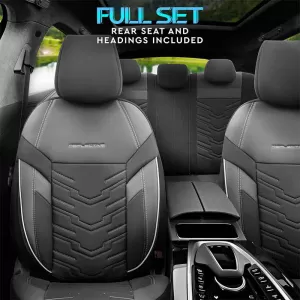Seat Covers Otom Reflective Design Universal Jacquard / Rachel / Artificial Leather Front / Rear Set 11 Pieces Black With White Stitch RFL-2602-image-6305258