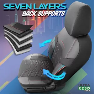 Seat Covers Otom Reflective Design Universal Jacquard / Rachel / Artificial Leather Front / Rear Set 11 Pieces Black With Red Stitch RFL-2601-image-6305263