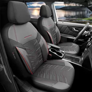 Seat Covers Otom Reflective Design Universal Jacquard / Rachel / Artificial Leather Front / Rear Set 11 Pieces Black With Red Stitch RFL-2601-image-6305267