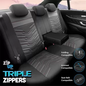 Seat Covers Otom Reflective Design Universal Jacquard / Rachel / Artificial Leather Front / Rear Set 11 Pieces Black With Red Stitch RFL-2601-image-6305268