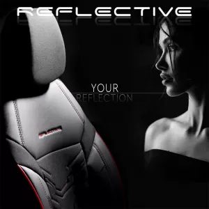 Seat Covers Otom Reflective Design Universal Jacquard / Rachel / Artificial Leather Front / Rear Set 11 Pieces Black With Red Stitch RFL-2601-image-6305271