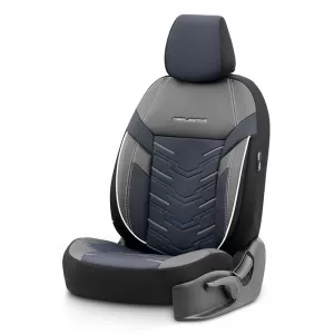 Seat Covers Otom Reflective Design Universal Jacquard / Rachel / Artificial Leather Front / Rear Set 11 Pieces Black With Blue Stitch RFL-2604-image-6305273