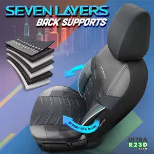 Seat Covers Otom Reflective Design Universal Jacquard / Rachel / Artificial Leather Front / Rear Set 11 Pieces Black With Blue Stitch RFL-2604-image-6305274