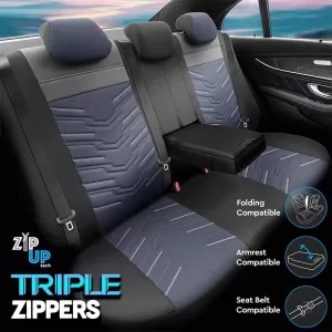 Seat Covers Otom Reflective Design Universal Jacquard / Rachel / Artificial Leather Front / Rear Set 11 Pieces Black With Blue Stitch RFL-2604-image-6305279