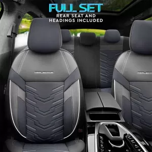Seat Covers Otom Reflective Design Universal Jacquard / Rachel / Artificial Leather Front / Rear Set 11 Pieces Black With Blue Stitch RFL-2604-image-6305280