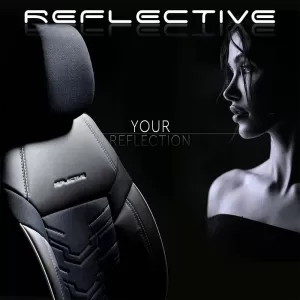 Seat Covers Otom Reflective Design Universal Jacquard / Rachel / Artificial Leather Front / Rear Set 11 Pieces Black With Blue Stitch RFL-2604-image-6305282