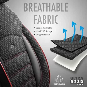 Seat Covers Otom Sport Plus Design Universal Cotton / Rachel / Artificial Leather Front / Rear Set 11 Pieces Black With Red Stitch SPTPLS-102-image-6305286