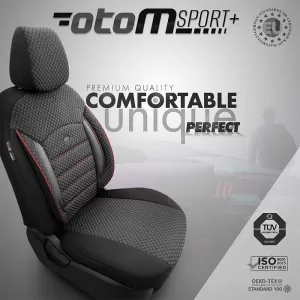 Seat Covers Otom Sport Plus Design Universal Cotton / Rachel / Artificial Leather Front / Rear Set 11 Pieces Black With Red Stitch SPTPLS-102-image-6305288