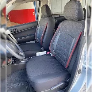 Seat Covers Otom Sport Plus Design Universal Cotton / Rachel / Artificial Leather Front / Rear Set 11 Pieces Black With Red Stitch SPTPLS-102-image-6305291