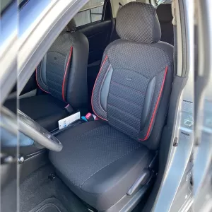 Seat Covers Otom Sport Plus Design Universal Cotton / Rachel / Artificial Leather Front / Rear Set 11 Pieces Black With Red Stitch SPTPLS-102-image-6305292