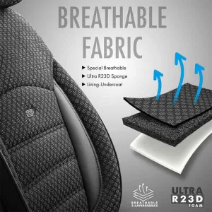 Seat Covers Otom Sport Plus Design Universal Cotton / Rachel / Artificial Leather Front / Rear Set 11 Pieces Black SPTPLS-101-image-6305298