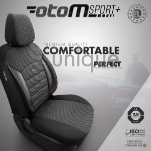 Seat Covers Otom Sport Plus Design Universal Cotton / Rachel / Artificial Leather Front / Rear Set 11 Pieces Black SPTPLS-101-image-6305300