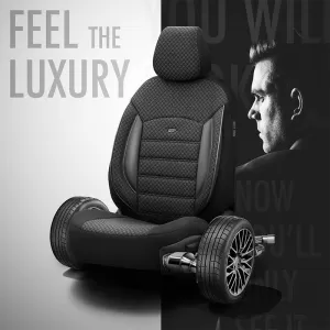 Seat Covers Otom Sport Plus Design Universal Cotton / Rachel / Artificial Leather Front / Rear Set 11 Pieces Black SPTPLS-101-image-6305302