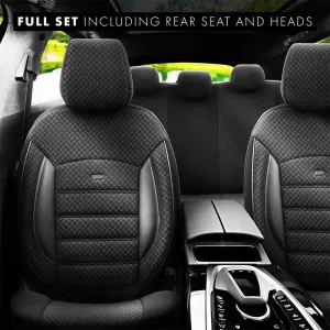 Seat Covers Otom Sport Plus Design Universal Cotton / Rachel / Artificial Leather Front / Rear Set 11 Pieces Black SPTPLS-101-image-6305303