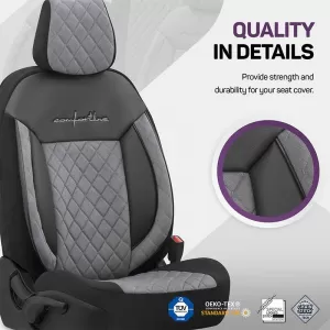 Seat Covers Otom Comfortline VIP Design Universal Sued / Rachel / Artificial Leather Embroidered Front / Rear Set 11 Pieces Black - Grey CMV-233-image-6305309